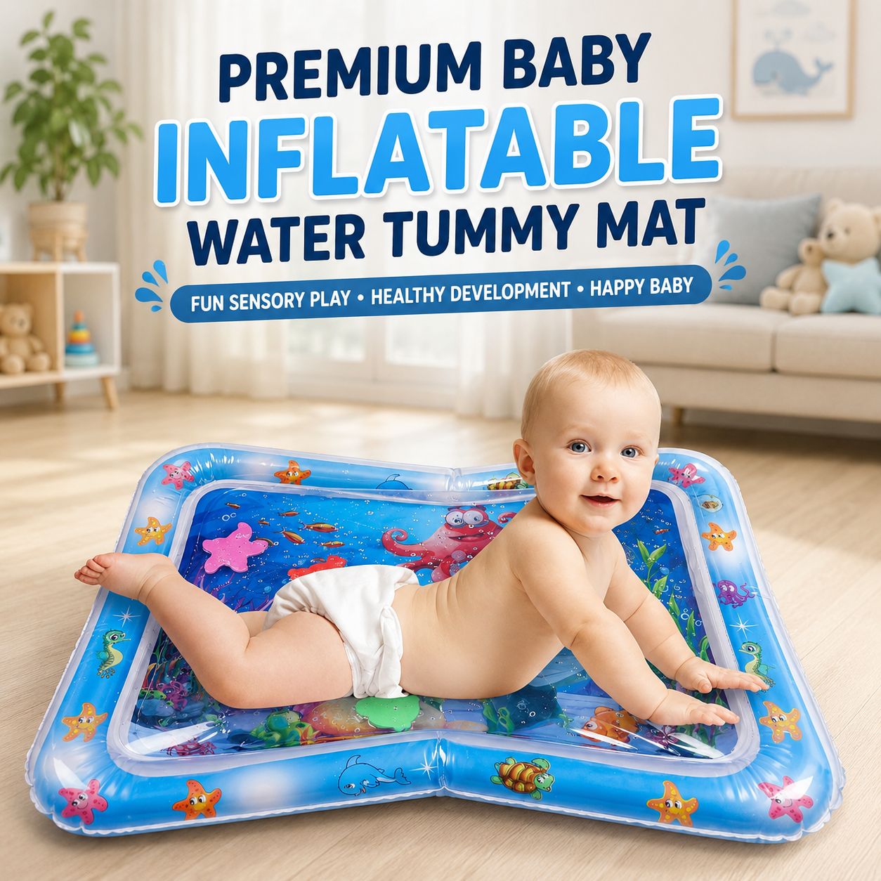 Premium Baby Inflatable Water Tummy Time Mat (Blue | XX-01)